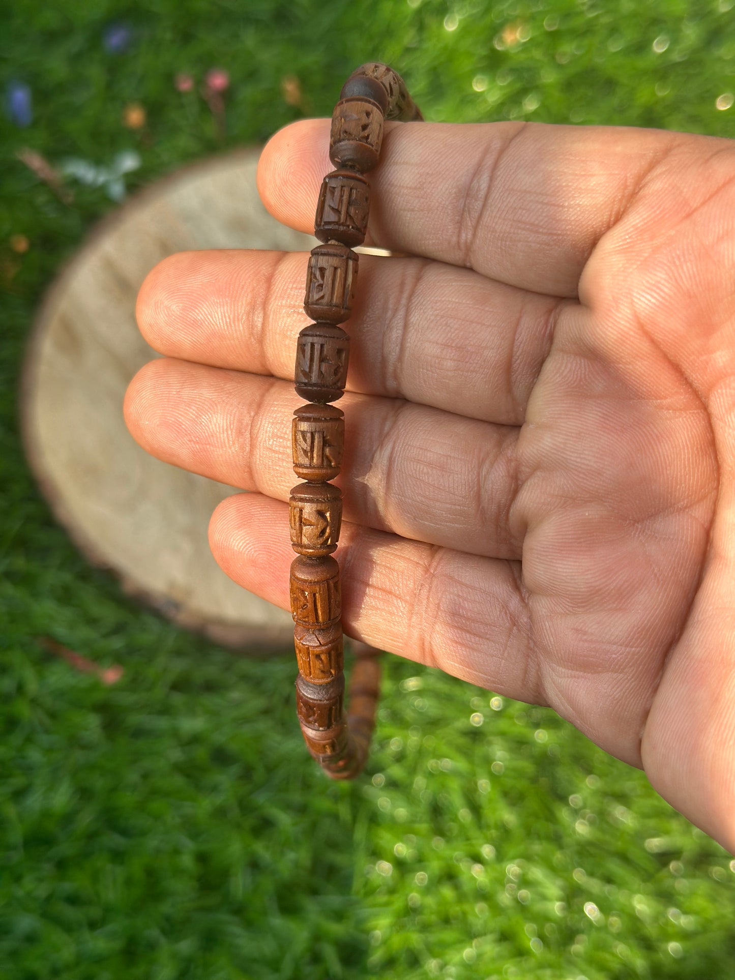 Radha Naam engraved brown kanthi tulsi mala 18 inch (ghee dipped)