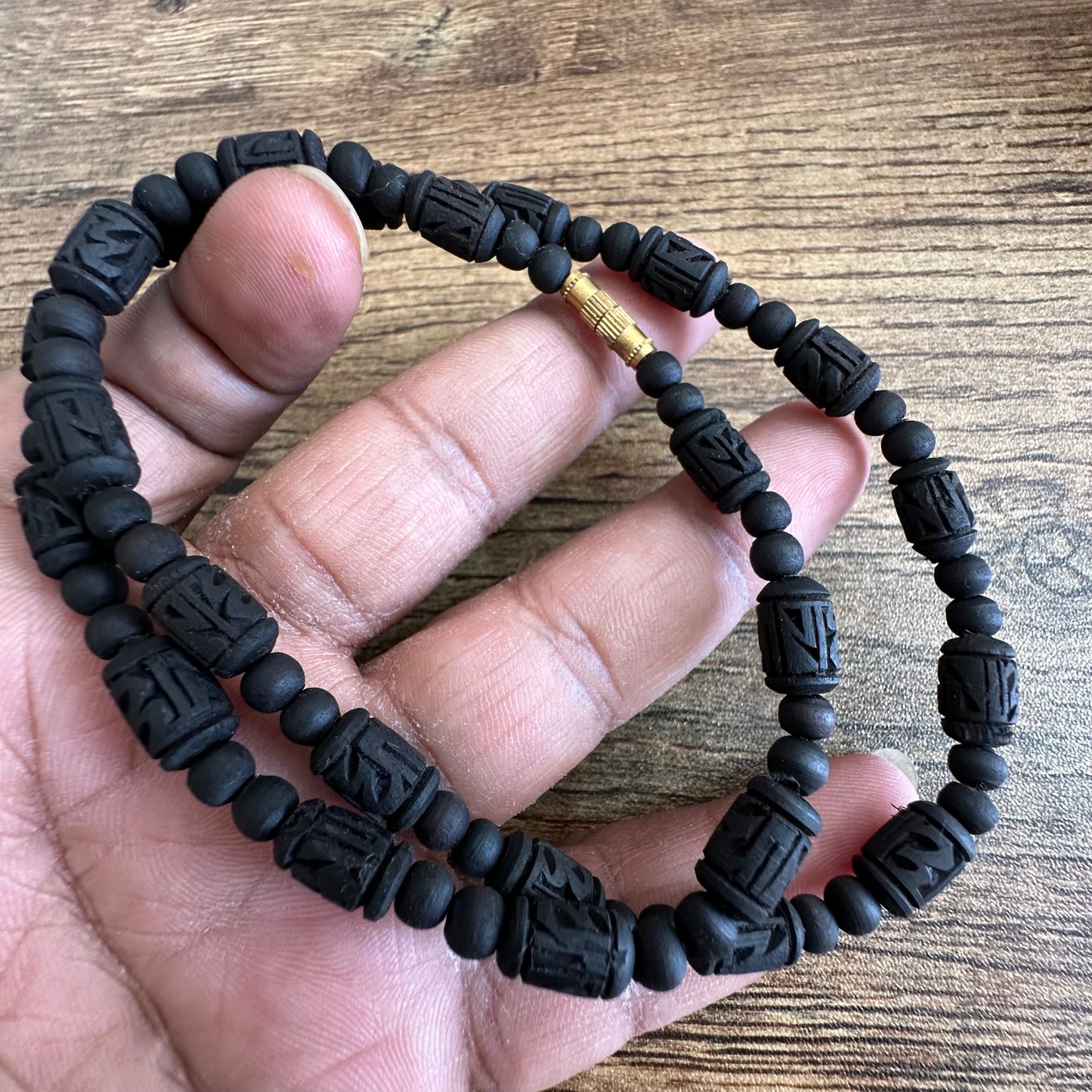 1 round Radha bead + gol moti black tulsi mala