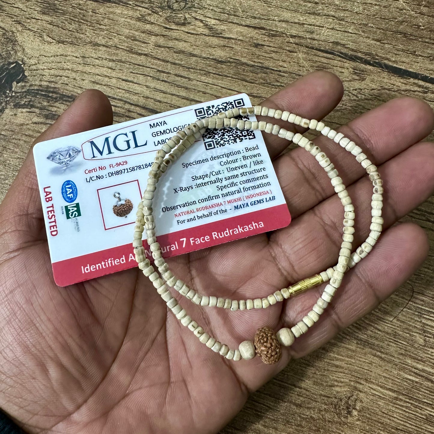1 round 3 mm tulsi mala with 7 mukhi original rudrakash with lab certificate