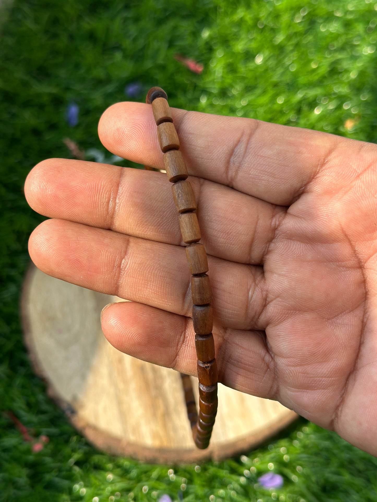 Long bead 6 mm brown kanthi mala 18 inch (ghee dipped)