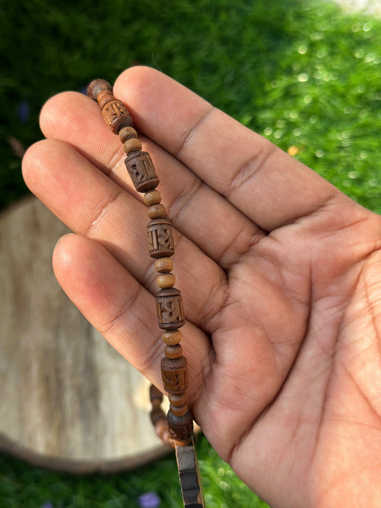 Shri radha star shape locket with brown radha engraving tulsi mala (ghee dipped)