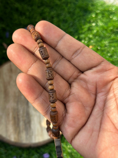 Shri radha star shape locket with brown radha engraving tulsi mala (ghee dipped)