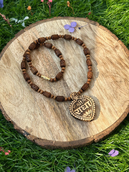 2 inch Shri radha locket with radha engraved brown tulsi Kanthi mala  (ghee dipped)