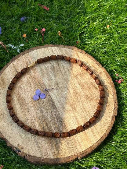 Radha Naam engraved brown kanthi tulsi mala 18 inch (ghee dipped)