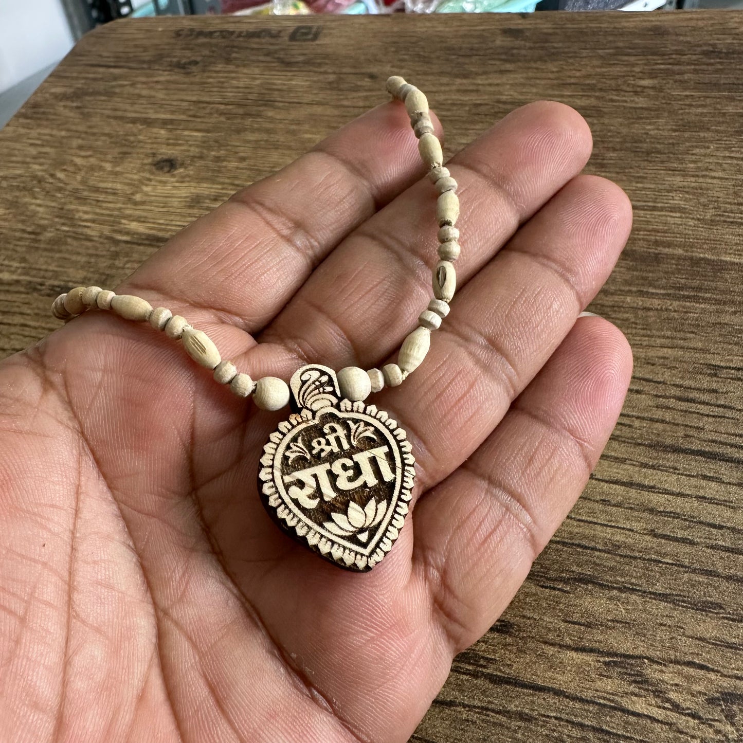Shri radha Heart shape Mridanga style tulsi mala 19 inch 1 round