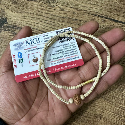 1 round 3 mm tulsi mala with 7 mukhi original rudrakash with lab certificate