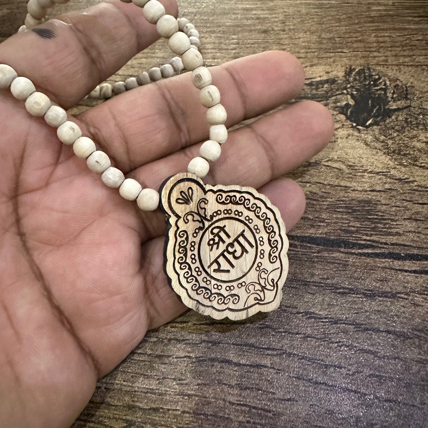 1 round pure shri radha naam tulsi mala 6 mm bead size (unique design)